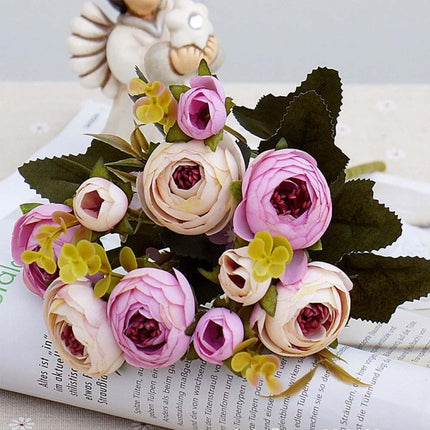 2 Bundle Retro Tea Roses Bride Bouquet Artificial Flowers(Light Pink)-garmade.com