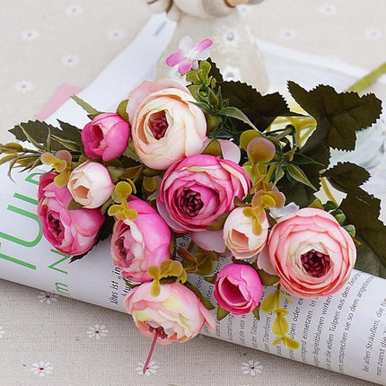 2 Bundle Retro Tea Roses Bride Bouquet Artificial Flowers(Light Pink)-garmade.com