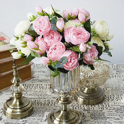 5 PCS Artificial Rose Flowers Small Bouquet Flores Home Party Wedding Fake Flower Decoration(White)-garmade.com