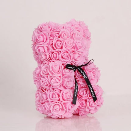 25cm Bear Shape Artificial Foam Roses Flower Ornament(Deep Pink)-garmade.com
