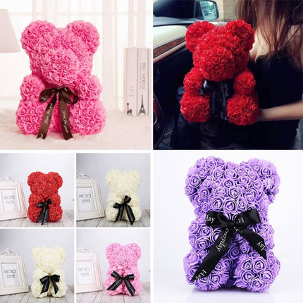 25cm Bear Shape Artificial Foam Roses Flower Ornament(Deep Pink)-garmade.com