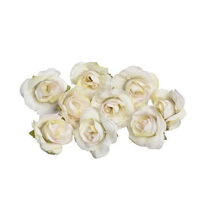 10 Sets 4cm Artificial Flower Silk Rose Flower Head for Wedding Party Home Decoration(Milk White)-garmade.com