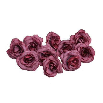 10 Sets 4cm Artificial Flower Silk Rose Flower Head for Wedding Party Home Decoration(Red)-garmade.com