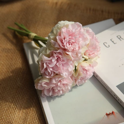 5 Heads Fake Flowers Artificial Flowers Peony Bouquet for Wedding and Home Decoration(Light Pink)-garmade.com