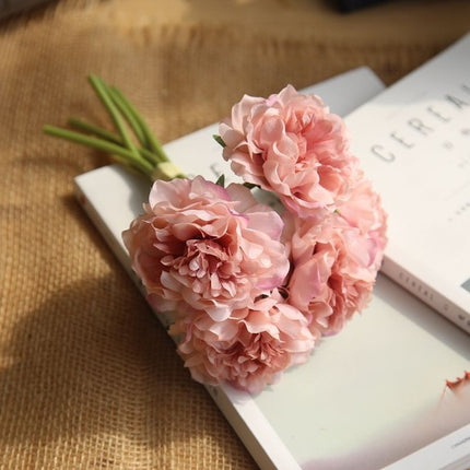 5 Heads Fake Flowers Artificial Flowers Peony Bouquet for Wedding and Home Decoration(Pink)-garmade.com