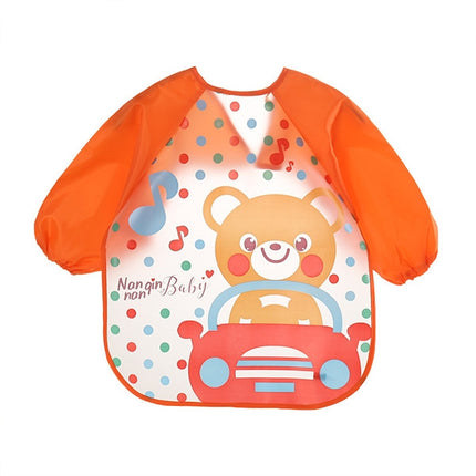 Baby Bibs Waterproof Long Sleeve Apron, Size:One Size(Orange Bear)-garmade.com