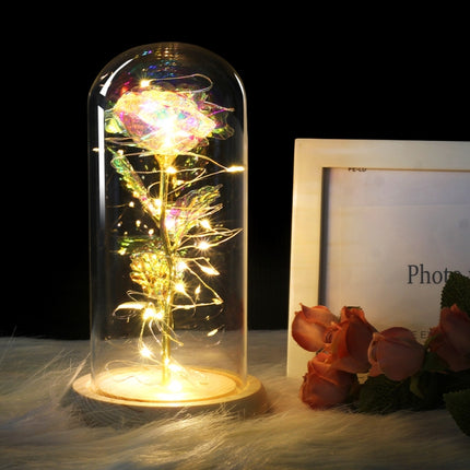 Simulation Roses Lights Glass Cover Decorations Crafts Valentines Day Gifts(Pink)-garmade.com
