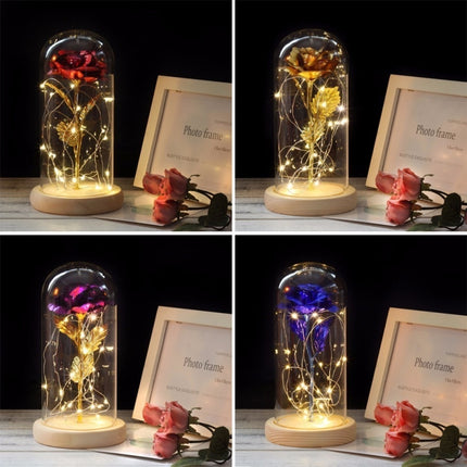 Simulation Roses Lights Glass Cover Decorations Crafts Valentines Day Gifts(Purple)-garmade.com