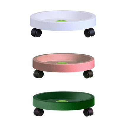 Universal Round Wheels Pot Tray Easy Moving Plant Pot Tray Garden Plate Plastic Stand(Pink)-garmade.com