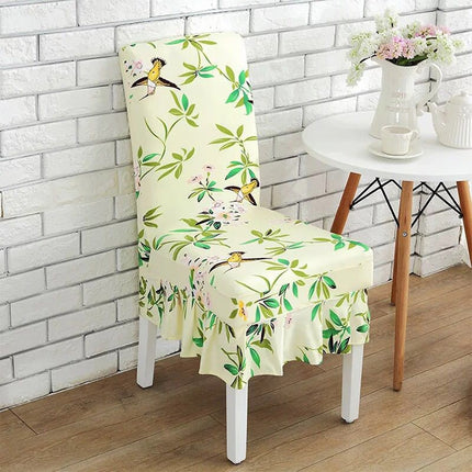 Home Stretch Printed One-piece Dining Table Chair Cover(Warbler)-garmade.com