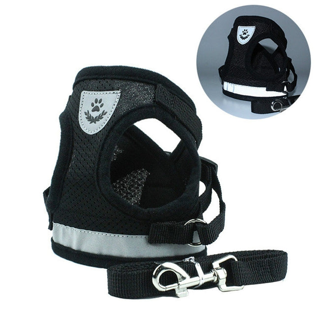 Adjustable Polyester Mesh Reflective Vest Lead Leash for Pet Dog, Size:XL(Black)-garmade.com