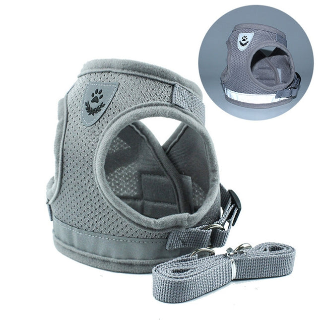 Adjustable Polyester Mesh Reflective Vest Lead Leash for Pet Dog, Size:XL(Grey)-garmade.com
