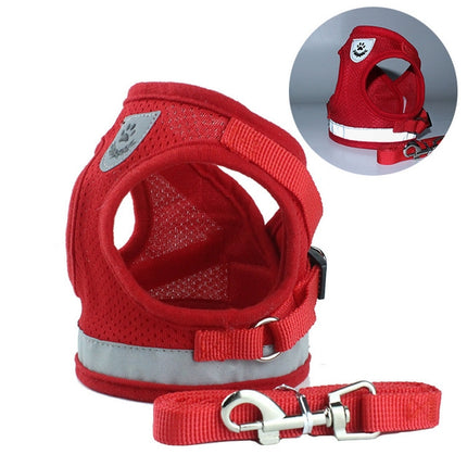 Adjustable Polyester Mesh Reflective Vest Lead Leash for Pet Dog, Size:XL(Red)-garmade.com