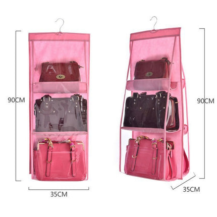 Portable Home Multi-layer Transparent Mesh Bag Hanging Storage Bag(rose red)-garmade.com