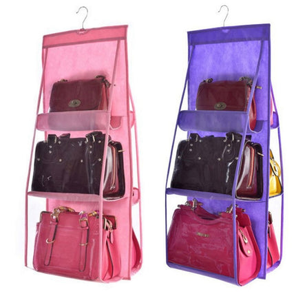 Portable Home Multi-layer Transparent Mesh Bag Hanging Storage Bag(rose red)-garmade.com