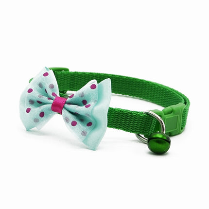Adjustable Bow Knot Bell Collar Cat Dog Collars Pet Supplies(Green)-garmade.com
