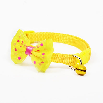 Adjustable Bow Knot Bell Collar Cat Dog Collars Pet Supplies(Yellow)-garmade.com