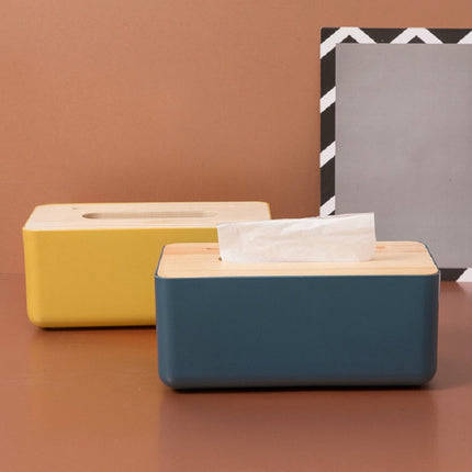 Grooved Drawer Box Home Living Room Tissue Box with Log Cover, Phone Holder Function(Yellow)-garmade.com