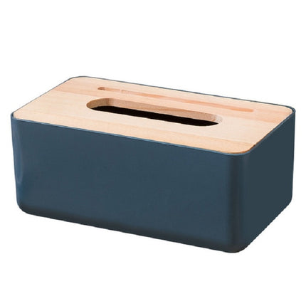 Grooved Drawer Box Home Living Room Tissue Box with Log Cover, Phone Holder Function(Dark Blue)-garmade.com