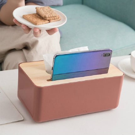 Grooved Drawer Box Home Living Room Tissue Box with Log Cover, Phone Holder Function(Dark Flesh Pink)-garmade.com