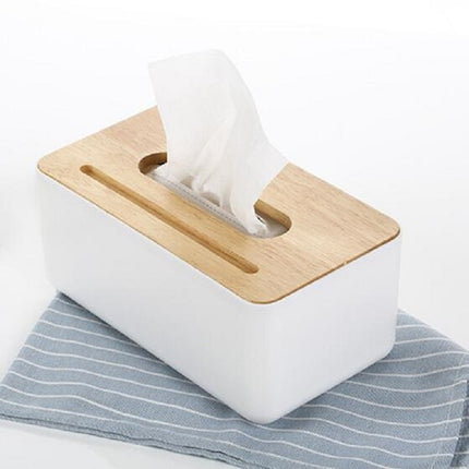 Grooved Drawer Box Home Living Room Tissue Box with Log Cover, Phone Holder Function(White)-garmade.com