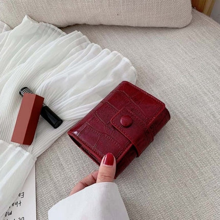 PU Leather Lipstick Bag Shoulder Messenger Travel Mini Carry-on Cosmetic Bag(Stone Pattern Wine Red)-garmade.com