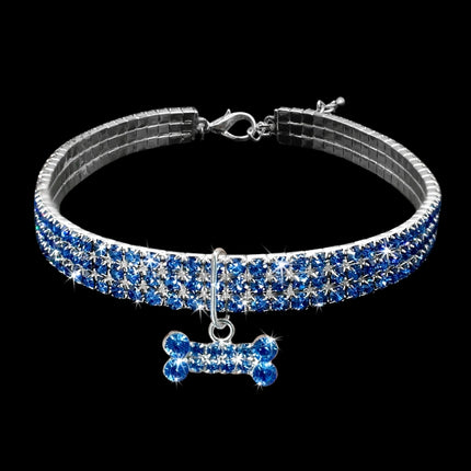 2 PCS Bling Rhinestone Dog Collar Crystal Puppy Chihuahua Pet Dog Collars Leash For Small Dogs Mascotas Accessories, Size:L (Blue)-garmade.com