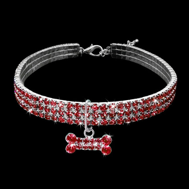 2 PCS Bling Rhinestone Dog Collar Crystal Puppy Chihuahua Pet Dog Collars Leash For Small Dogs Mascotas Accessories, Size:M (Pink)-garmade.com