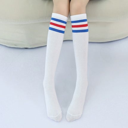 High Knee Socks Stripes Cotton Sports School Skate Long Socks for Kids(White+Red Strip)-garmade.com