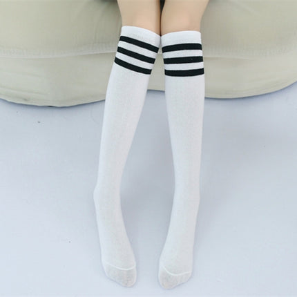 High Knee Socks Stripes Cotton Sports School Skate Long Socks for Kids(White+Blue Strip)-garmade.com