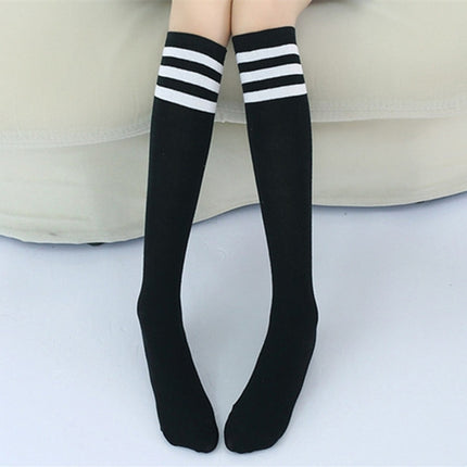 High Knee Socks Stripes Cotton Sports School Skate Long Socks for Kids(Black+White Strip)-garmade.com