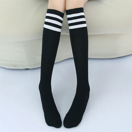 High Knee Socks Stripes Cotton Sports School Skate Long Socks for Kids(Black)-garmade.com