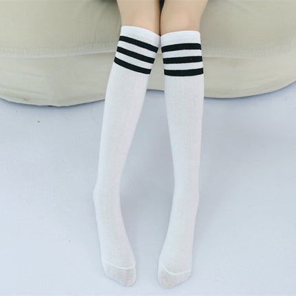 High Knee Socks Stripes Cotton Sports School Skate Long Socks for Kids(White+Black Strip)-garmade.com