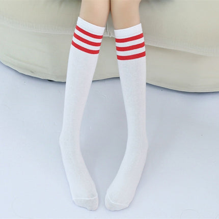 High Knee Socks Stripes Cotton Sports School Skate Long Socks for Kids(White+Blue-Red Strip)-garmade.com