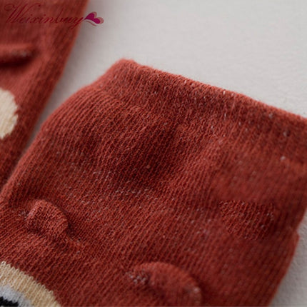 3 Pairs Small Infant Socks Little Ears Cotton Socks Kids Baby Cartoon Pattern Anti-slip Socks, Size:M(Green Duck)-garmade.com