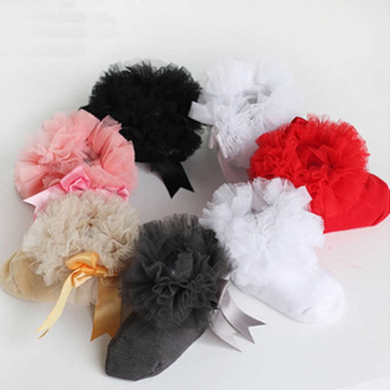 3 Pairs Bow Lace Socks Baby Cotton Ankle Socks, Size:S(White Socks White Bow)-garmade.com