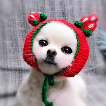 Cute Strawberry Headgear Handmade Knitted Hat Pet Accessories, Size: S-garmade.com