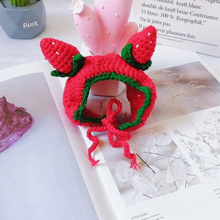 Cute Strawberry Headgear Handmade Knitted Hat Pet Accessories, Size: S-garmade.com