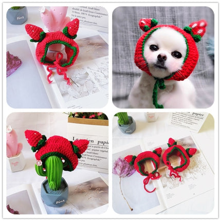 Cute Strawberry Headgear Handmade Knitted Hat Pet Accessories, Size: M-garmade.com