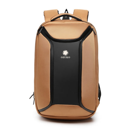 Ozuko 9318 Business Anti-theft Computer Bag Student Outdoor Sports Backpack With External USB Charging Port(Brown)-garmade.com