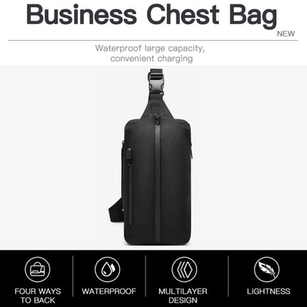 Ozuko 9292S Outdoor Men Chest Bag Sports Waterproof Shoulder Messenger Bag with External USB Charging Port(Black)-garmade.com