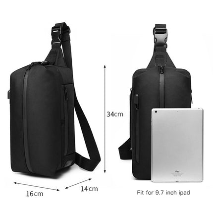 Ozuko 9292S Outdoor Men Chest Bag Sports Waterproof Shoulder Messenger Bag with External USB Charging Port(Dark Grey)-garmade.com