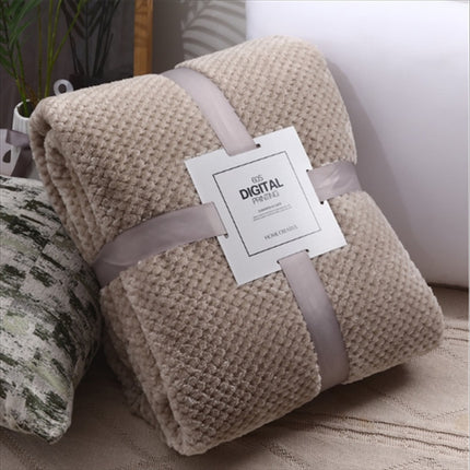 Thicken Solid Color Mesh Pineapple Flannel Blanket Coral Fleece Air Conditioning Sofa Cover Winter Warm Sheets Easy Wash Faux Fur Blankets, Size:100x150cm(Kahki)-garmade.com