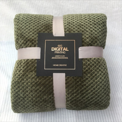 Thicken Solid Color Mesh Pineapple Flannel Blanket Coral Fleece Air Conditioning Sofa Cover Winter Warm Sheets Easy Wash Faux Fur Blankets, Size:100x150cm(Army Green)-garmade.com