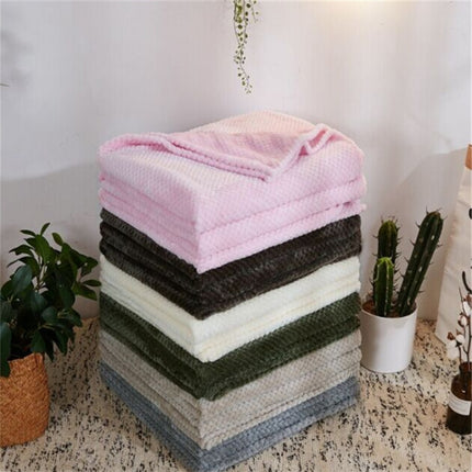 Thicken Solid Color Mesh Pineapple Flannel Blanket Coral Fleece Air Conditioning Sofa Cover Winter Warm Sheets Easy Wash Faux Fur Blankets, Size:120x200cm(Beige)-garmade.com