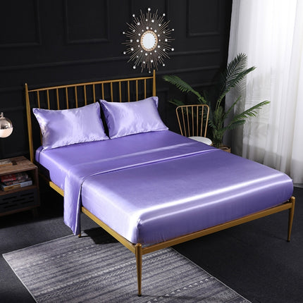 Home Ice Silk Simulation Silk Four-Piece Pillowcase Flat Sheet Fitted Sheet Set, Size:US-Queen/UK-K:153x203x35cm(Violet Blue)-garmade.com