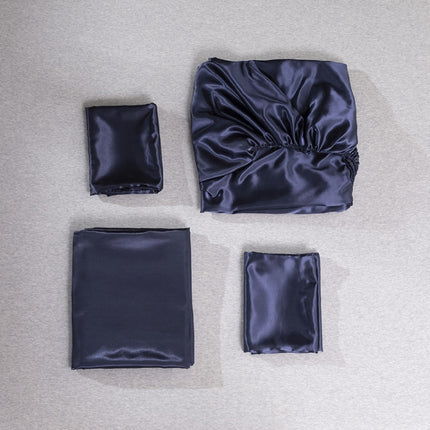 Home Ice Silk Simulation Silk Four-Piece Pillowcase Flat Sheet Fitted Sheet Set, Size:US-King:198x203x35cm(Violet Blue)-garmade.com