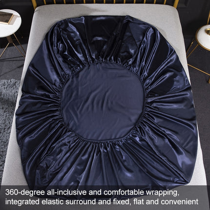 Home Ice Silk Simulation Silk Four-Piece Pillowcase Flat Sheet Fitted Sheet Set, Size:UK-SK:180x200x35cm(Black)-garmade.com