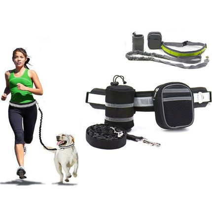 Dog Running Reflective Adjustable Belt Traction Rope with Small Bag, Specification:4-Piece Set(Black)-garmade.com