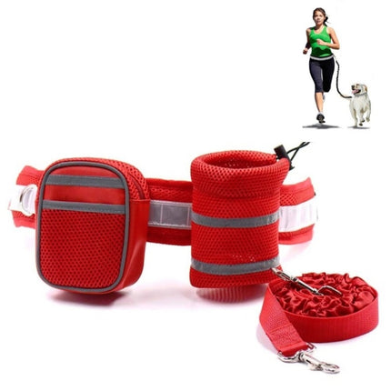 Dog Running Reflective Adjustable Belt Traction Rope with Small Bag, Specification:4-Piece Set(Red)-garmade.com